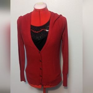 Mossimo Red Button Up V Neck Cardigan Sweater Women's Small